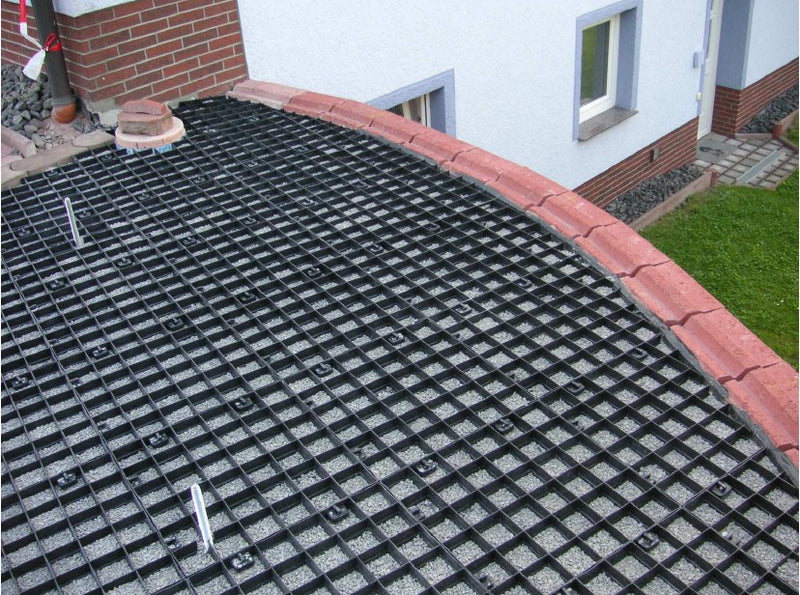 1 m² Bodenraster - Rasengitter - Splittgitter "Medium" schwarz 500x500x60 mm - Für Fahrzeuge bis 7,5 t